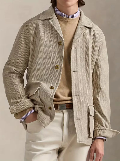 Herringbone Pattern Trench Coat