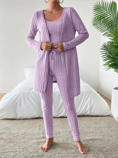 Three-piece set with cardigan
