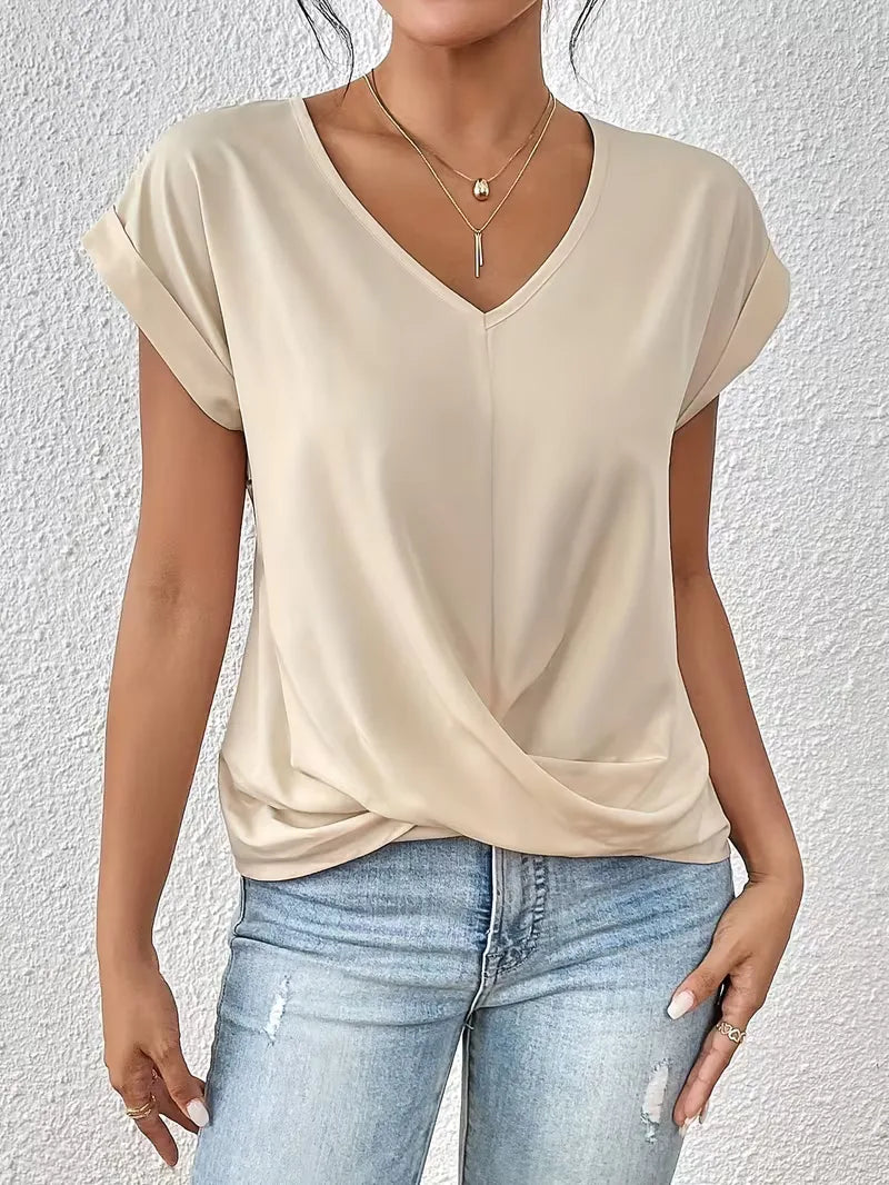 V-neck T-shirt with Draped Front