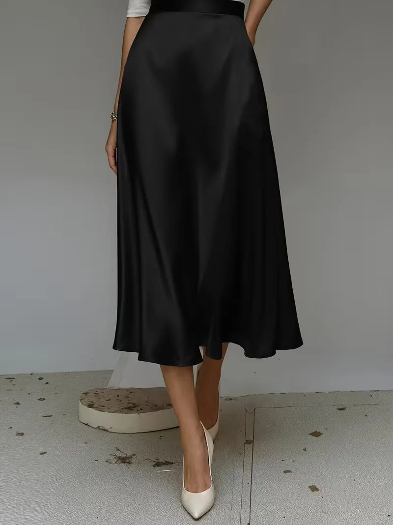 Satin Midi Skirt with High Waist