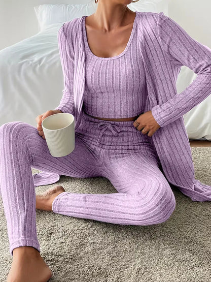 Three-piece set with cardigan