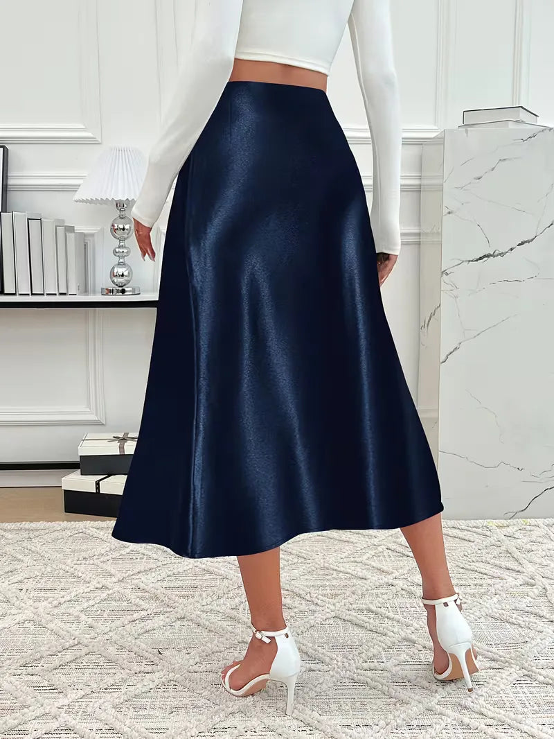 Satin Midi Skirt with High Waist