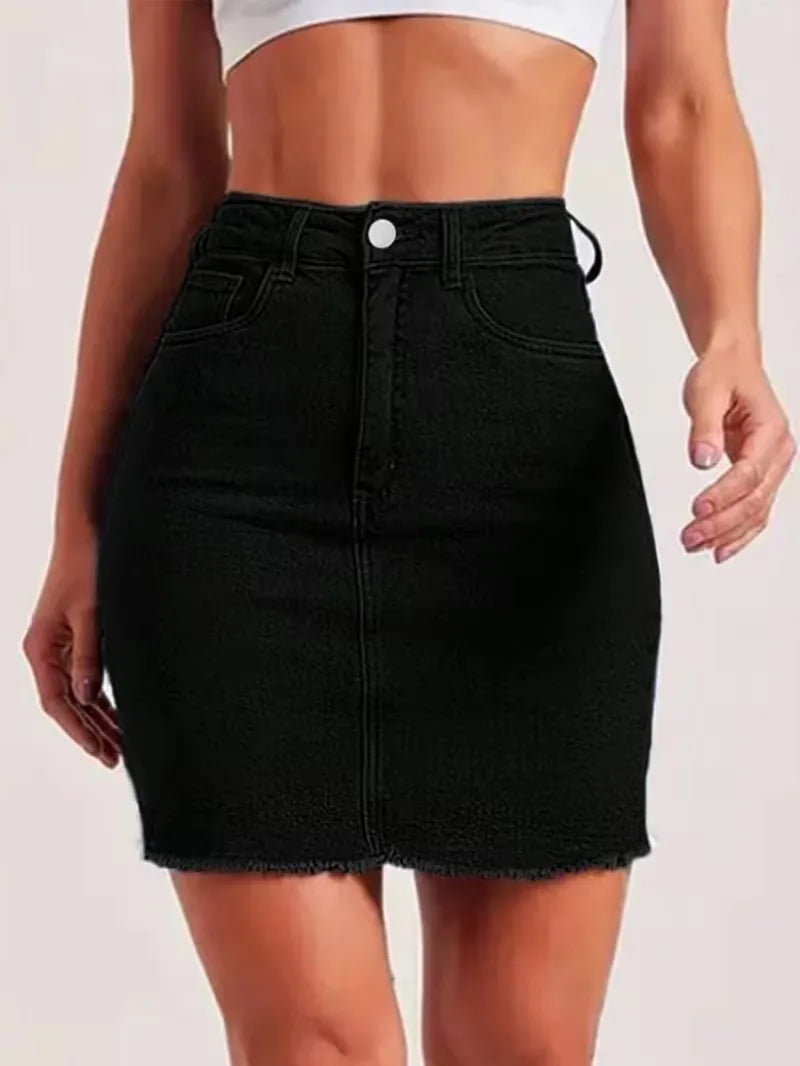 Denim skirt with high waist