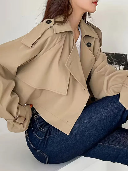 Cropped trench coat with double buttons