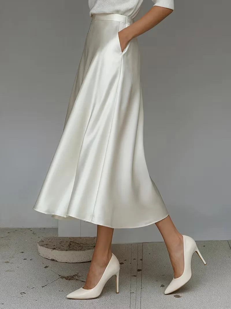 Satin Midi Skirt with High Waist