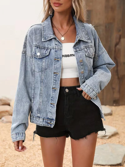Denim Jacket with Sequin Fringe Detail