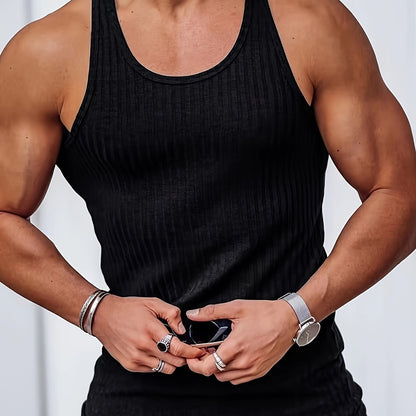 Bram | Plain Colour Stripe Pattern Knitted Round Neck Tank Top
