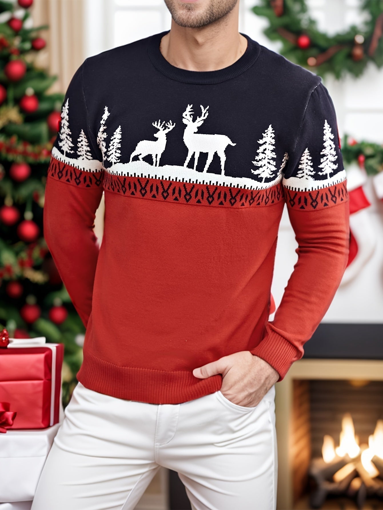 Bram | Festive Men's Jumper with Christmas and Reindeer Print
