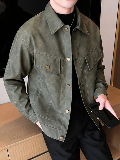 Bram | Trendy faux leather men's jacket in casual biker style