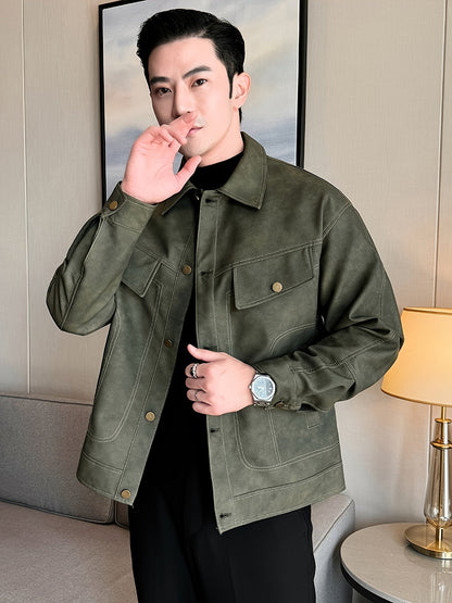 Bram | Trendy faux leather men's jacket in casual biker style