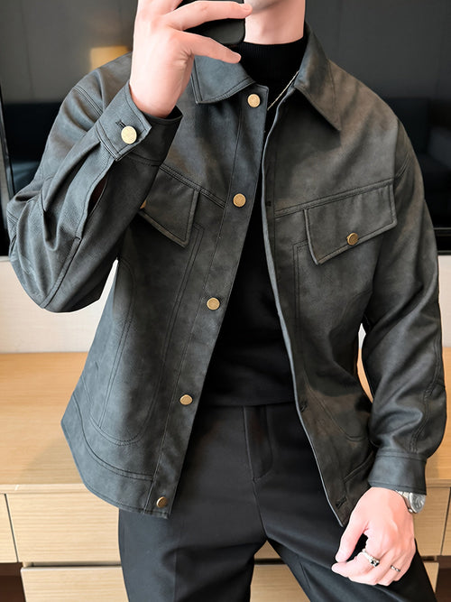 Bram | Trendy faux leather men's jacket in casual biker style