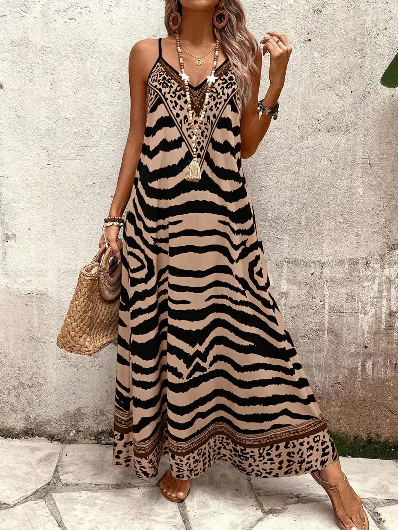 Maxi dress with leopard print