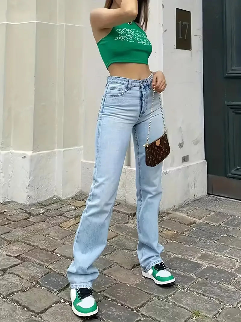 High-Waisted Straight Jeans