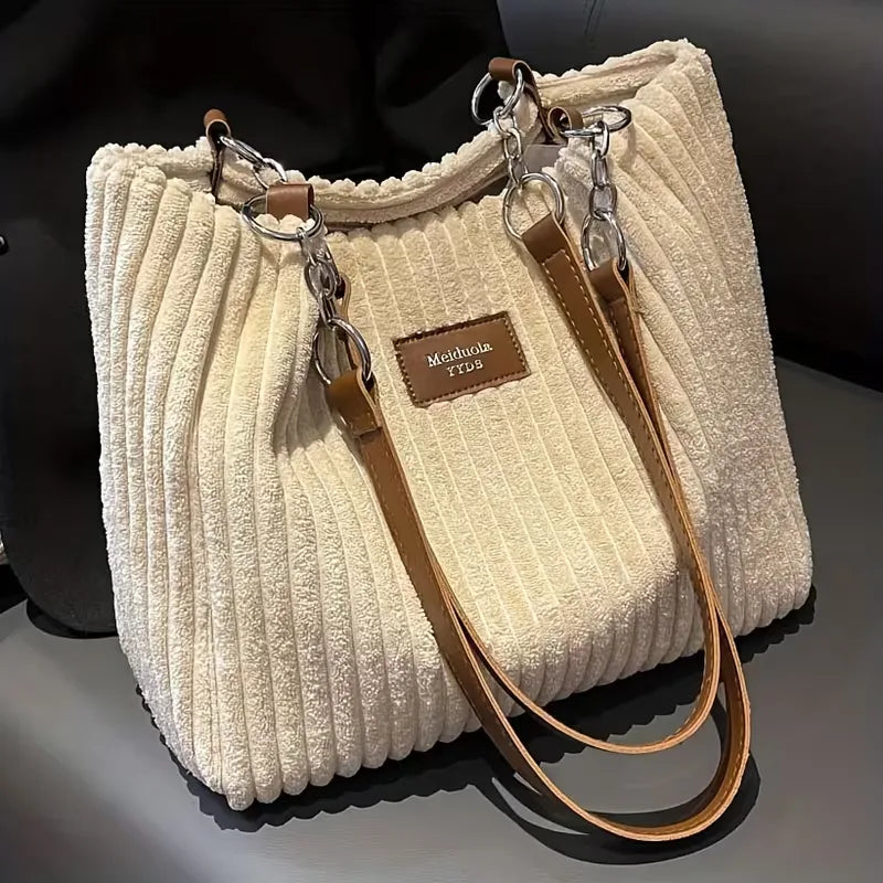 Shoulder Bag with Ribbed Texture