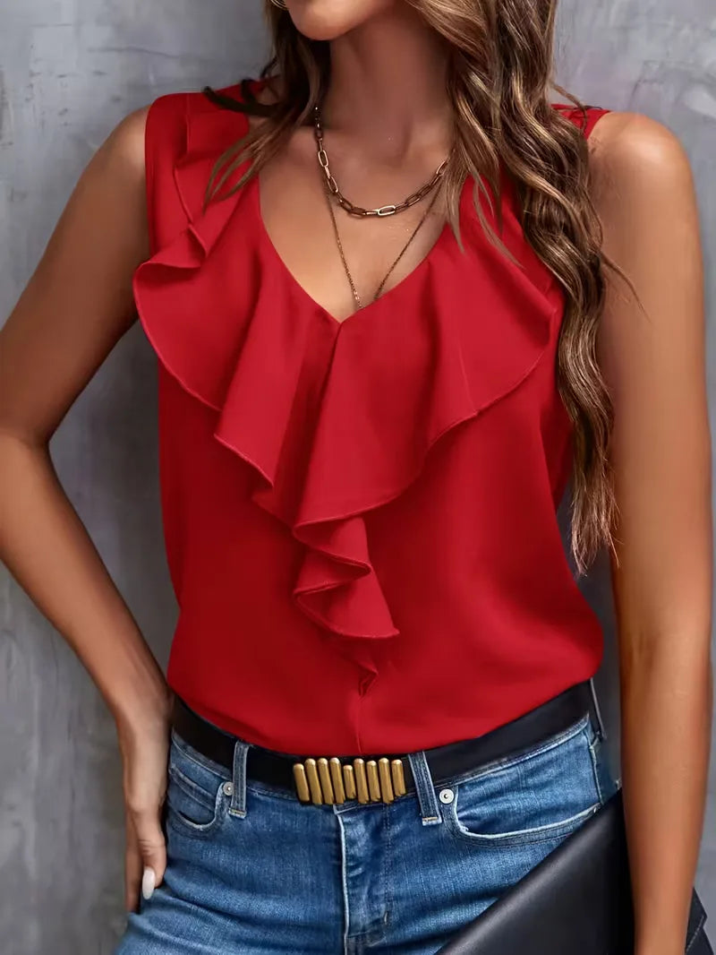 blouse with V-neck and ruffles