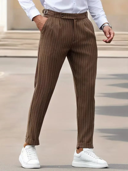 Slim fit trousers with vertical stripes