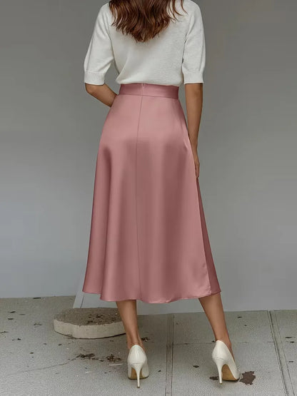 Satin Midi Skirt with High Waist