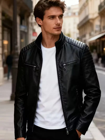 Leather jackets with quilted shoulders