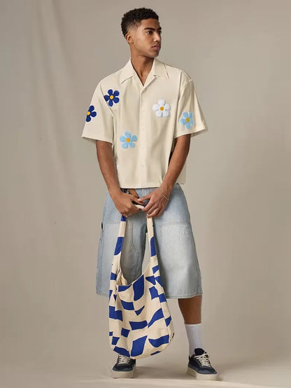 Short Sleeve Shirt with Flowers