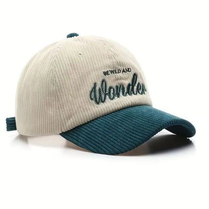 Corduroy baseball cap with embroidered letters