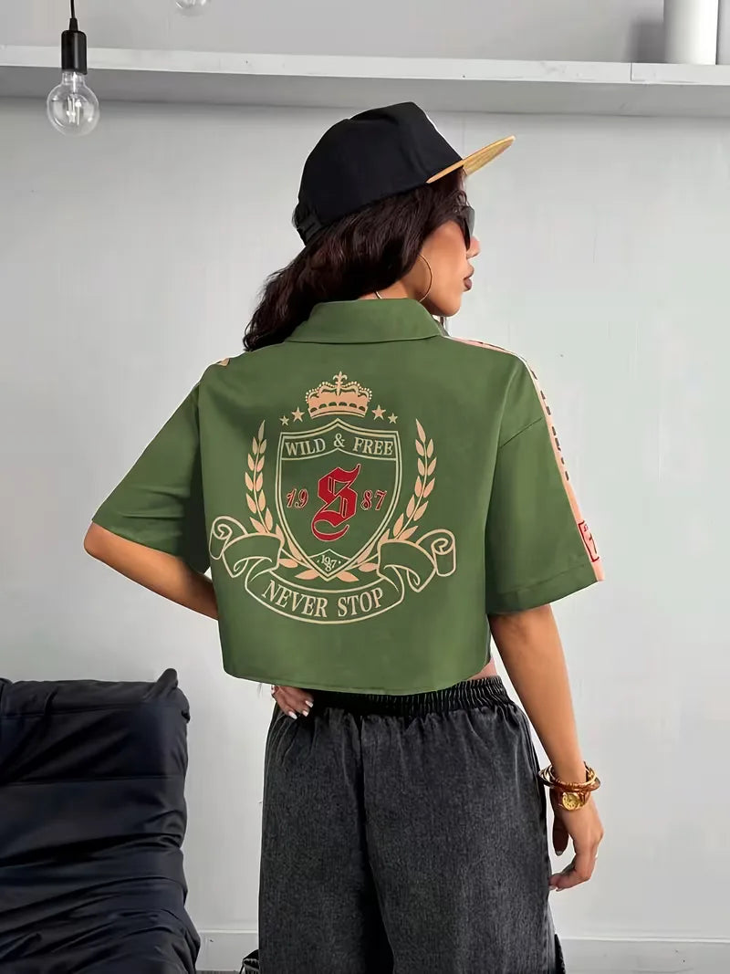 Cropped shirt with mandarin collar