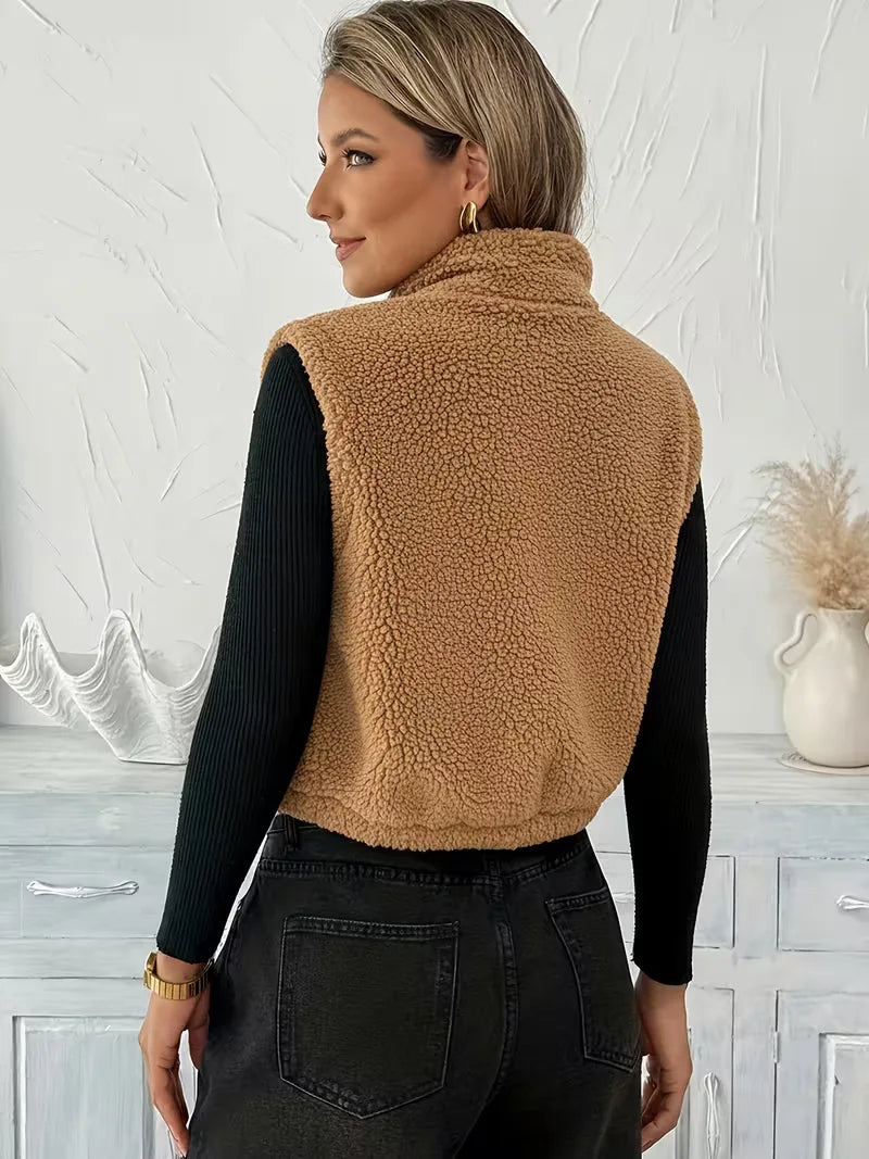 Zipped Gilet with Faux Shearling