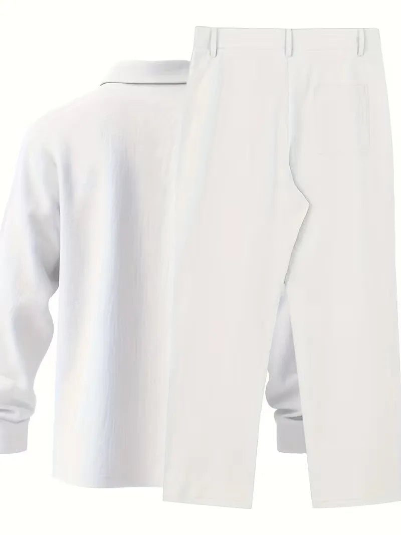 Linen suit with mandarin collar