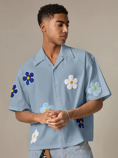 Short Sleeve Shirt with Flowers