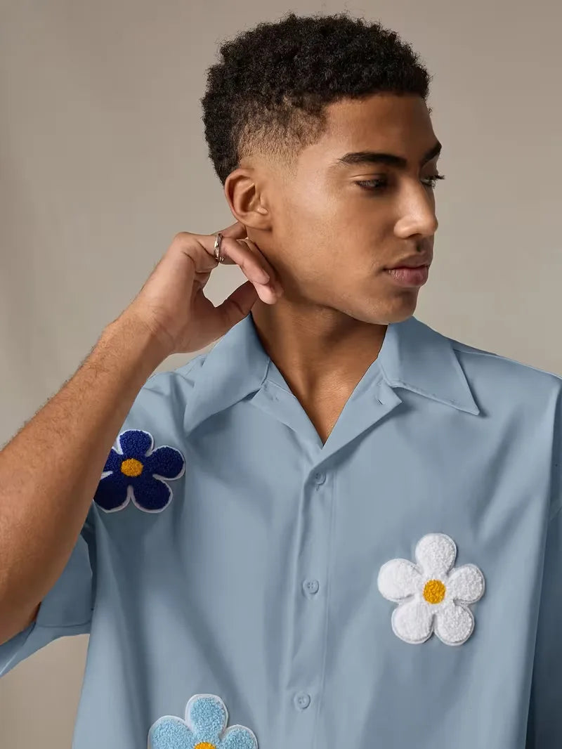 Short Sleeve Shirt with Flowers