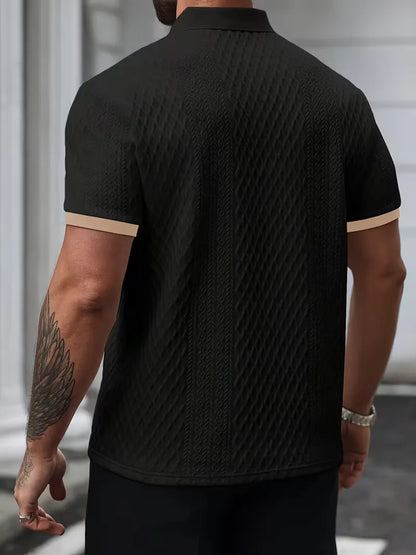 Polo with V-neck and jacquard pattern