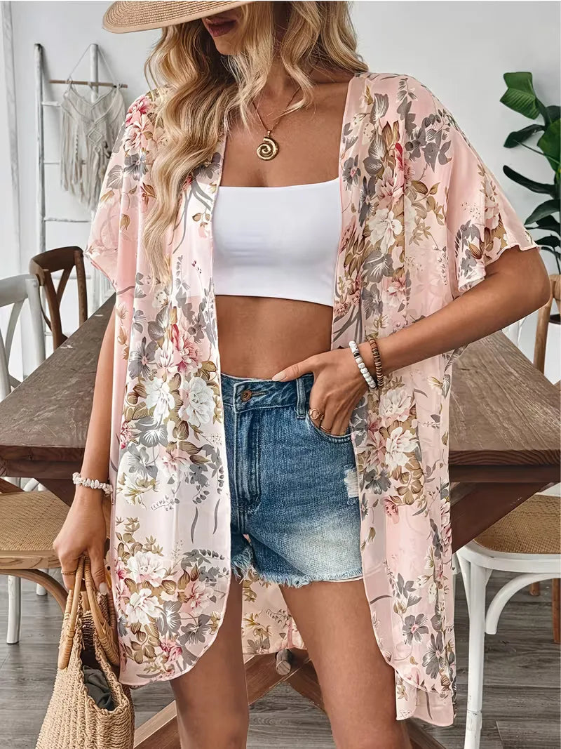 Chiffon cardigan with floral print