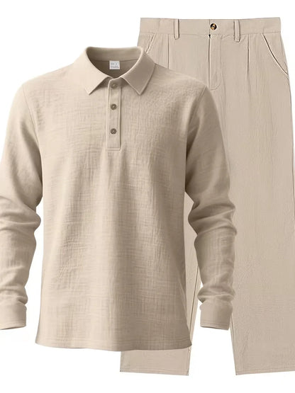 Linen suit with mandarin collar