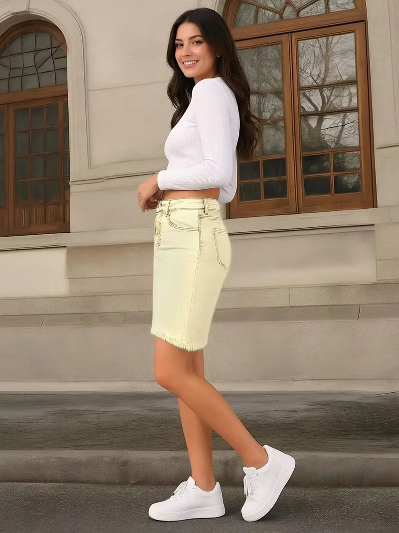 Denim skirt with high waist