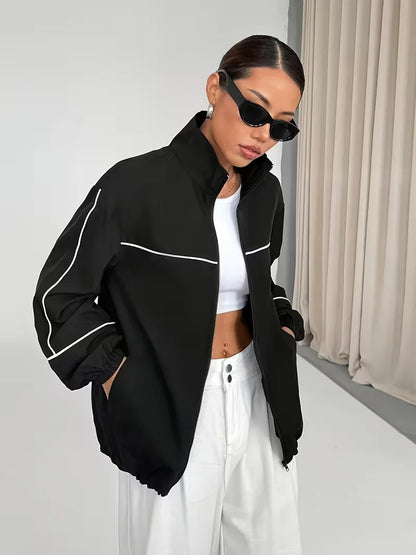 Track jacket with high collar