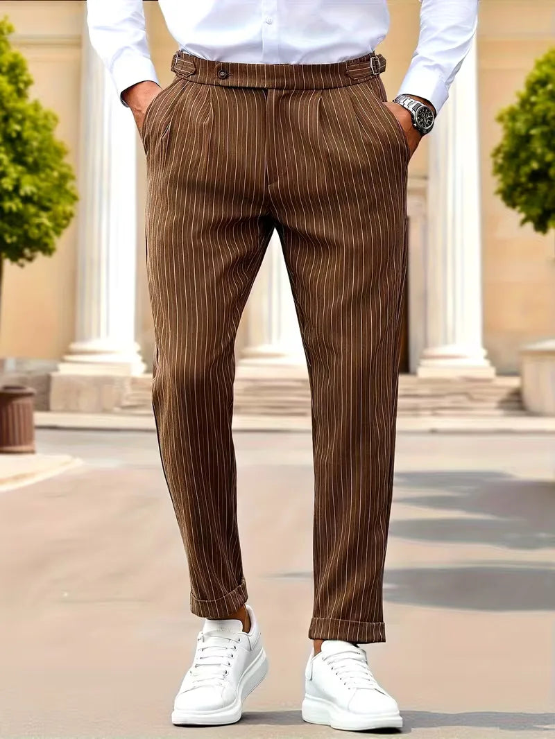 Slim fit trousers with vertical stripes