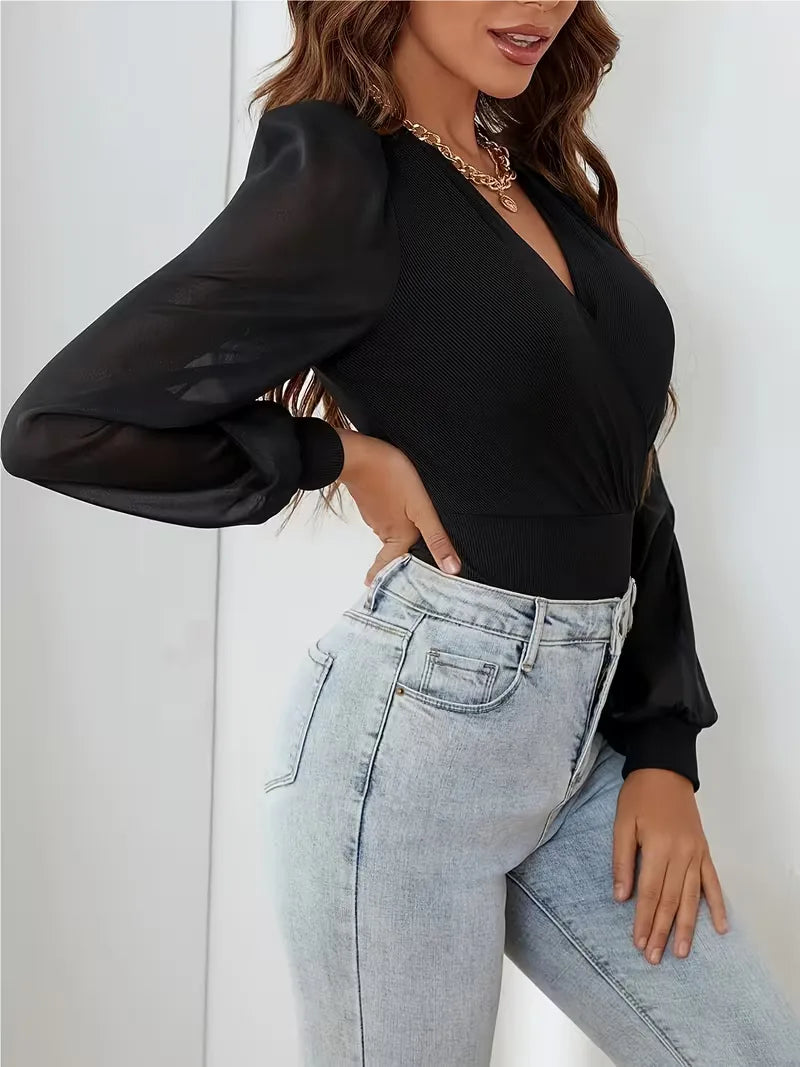 V-neck Long Sleeve Bodysuit