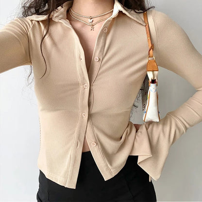 Women's Single-Breasted Bell Sleeve Blouse