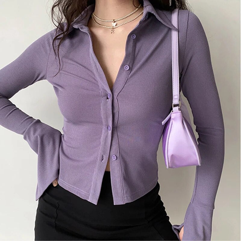 Women's Single-Breasted Bell Sleeve Blouse
