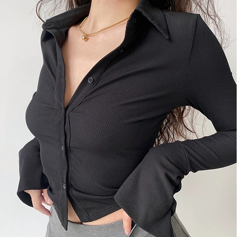 Women's Single-Breasted Bell Sleeve Blouse