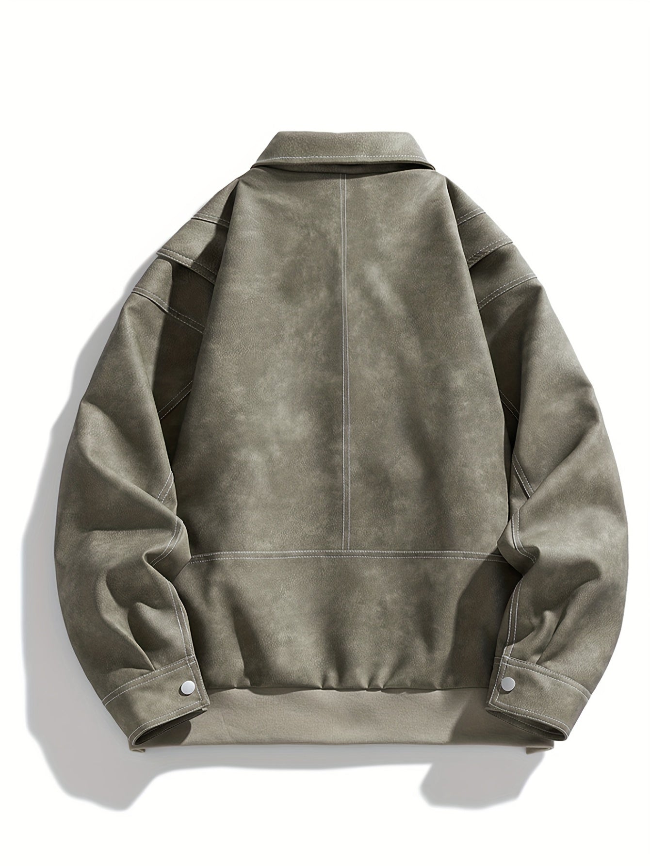 Cas | Men's Casual Faux Leather Jacket with Flap Collar & Pockets