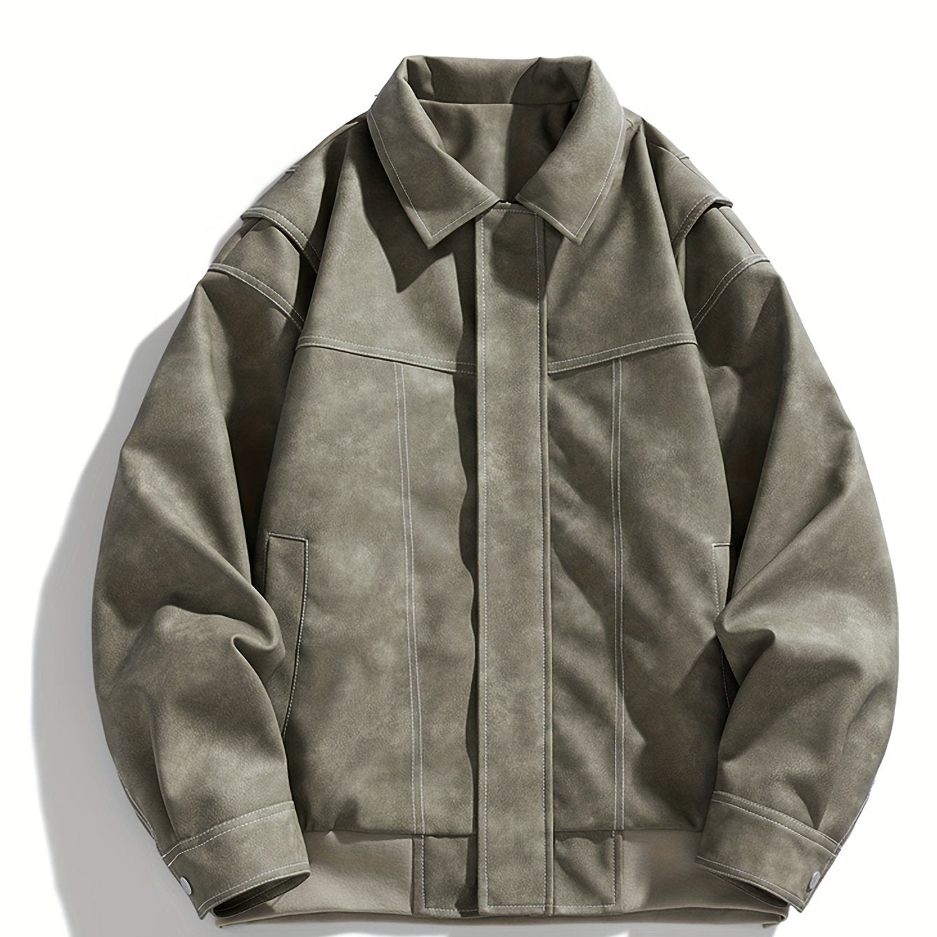 Cas | Men's Casual Faux Leather Jacket with Flap Collar & Pockets