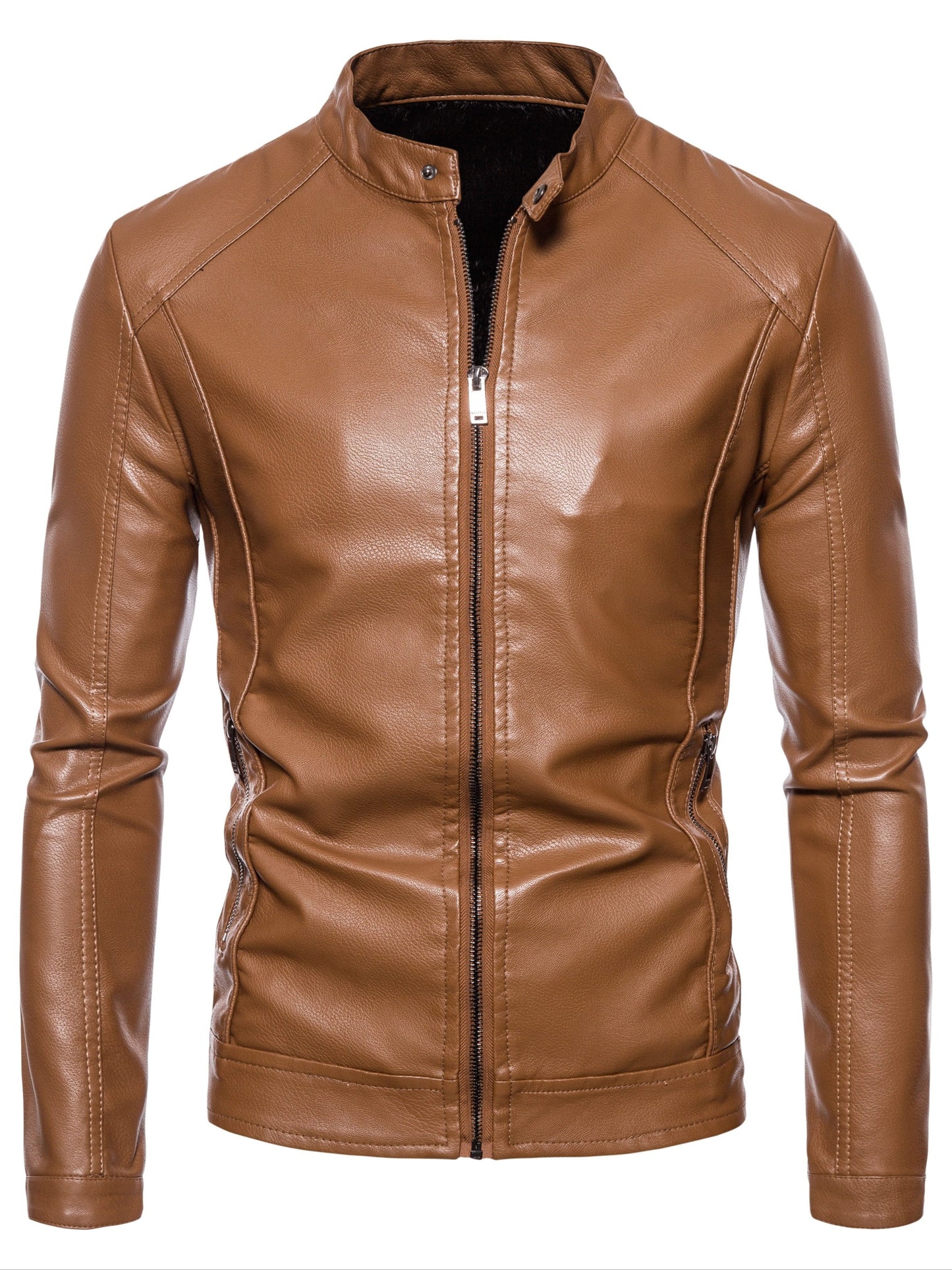 Cas | Stylish faux leather men's jacket with fleece lining