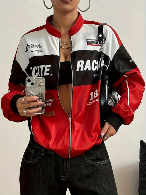 Bomber jacket with racing theme