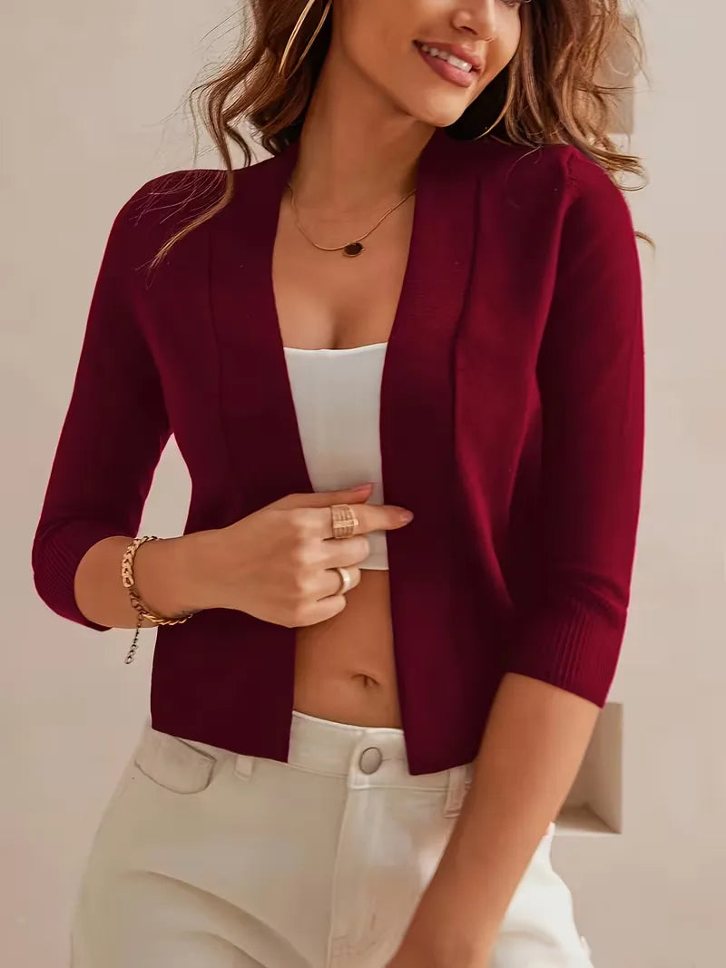 Purple open-front cardigan 3/4 sleeves
