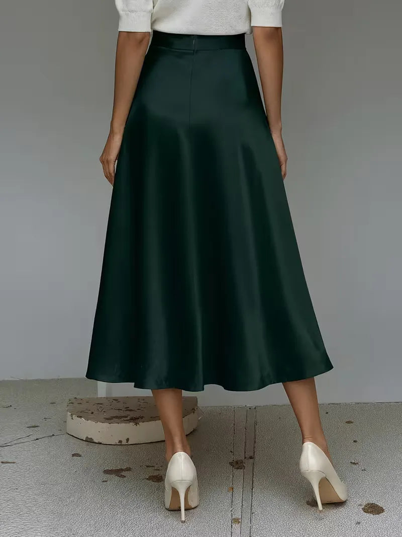 Satin Midi Skirt with High Waist