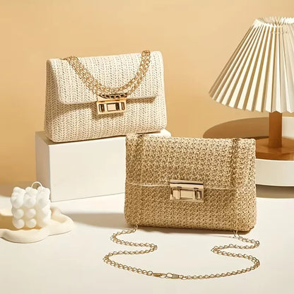 Woven clutch with gold closure