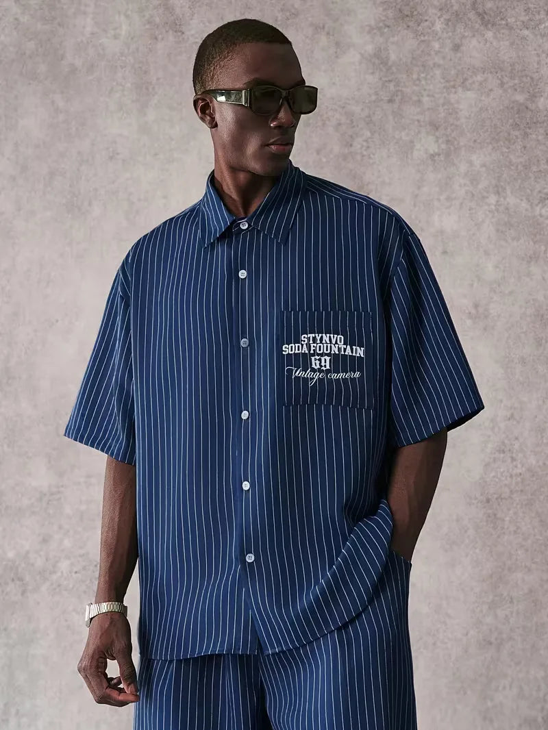Short Sleeve Shirt with Vertical Stripes