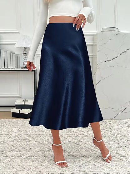 Satin Midi Skirt with High Waist
