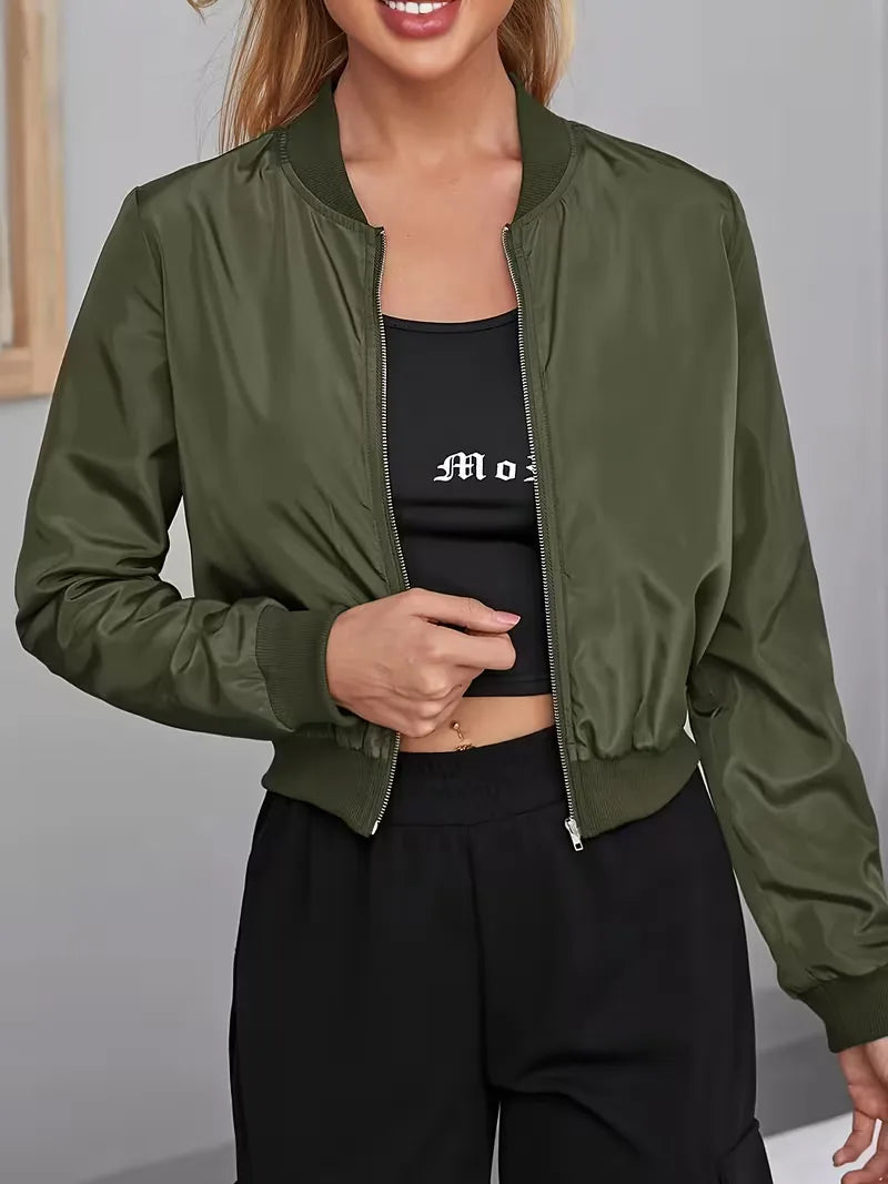 Bomber Jacket with Ribbed Cuffs