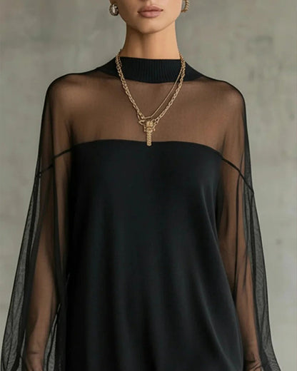Casual patchwork dress with lantern sleeves